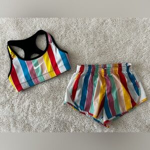 Nike Multicolor Striped Activewear Set Size YS Reversible Sports Bra